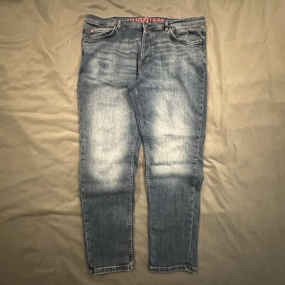 Hugo 634 Jeans Mens 36x32 Tapered Fit Denim Blue Button Fly Cotton Stretch